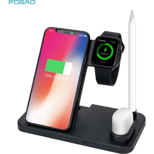 4 in 1 Wireless Charger Stand for Apple Watch 6 AirPods Fast Charging Dock Station Qi 10W For iPhone 12 11 8 X XS XR Samsung S21
