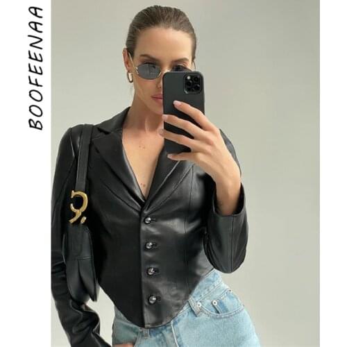 Женские кожаные куртки BOOFEENAA China At AliExpress