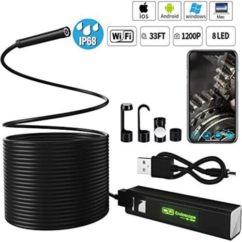 1200P Wifi USB Borescope IP68 Waterproof Inspection Camera with Semi-rigid Flexible Cable for Smartphone Wireless Endoscope