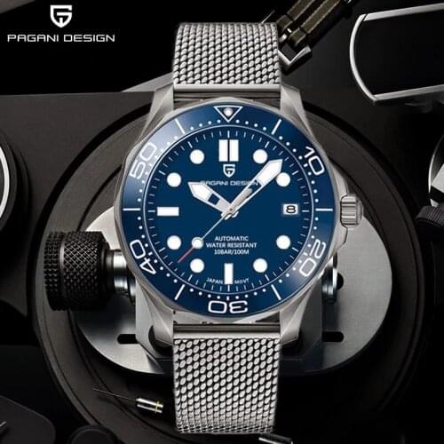PAGANI DESIGN Blue Mens Watches Top Brand Luxury Mechanical Watch Men Mesh Steel Waterproof Wristwatch Sport Clock Reloj Hombre