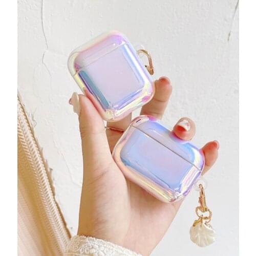 Luxury Glitter Laser Conch Shell Case For Airpods Pro Air pods 2 Pearl Pendent Pearl Heart Bling Cover Cases for Airpods 3 Cover