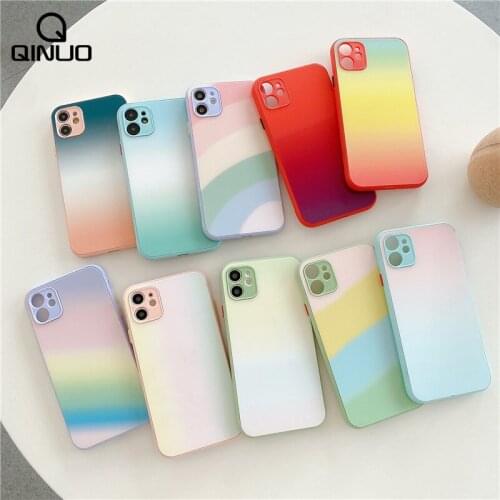 Tempered Glass Colorful Phone Case For iPhone 12 11 Pro Max X XR XS Max 7 8 Plus 12 Mini Liquid Gradient Glass Soft Frame Cover