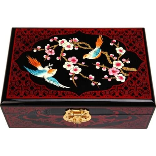 2 layer Hand pushed Lacquerware Chinese Wooden Boxes Decorative Jewelry Storage Holder Home Decor Watch Makeup Case Wedding Gift
