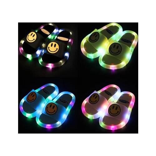 Childrens home slippers 5-12 years old Luminous non-slip smiley slippers will light up as soon as you step on LED slippers