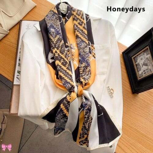 Designer Fashion Leopard Print Long Scarf Feminine Decorative Neckscarf Soft Silky Silk Scarfs Satin Hair Shawl Lady Neckerchief