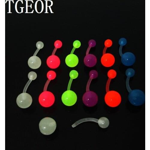 Free shipping 1 Pair 14G glow in the dark navel piercing colors stainless steel and acrylic belly button ring