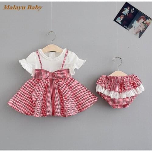 Baby Girls Clothes Set Summer New Child Patchwork Plaid Dress Lace Shorts 2 Pcs Outfits Party Princess Costume 0-24 Month