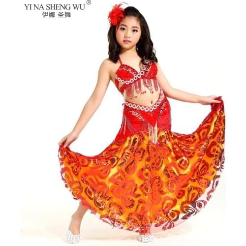 Girl Belly Dance Costume Bra Belt Children Oriental Dance Outfit 2 Pcs Set Kids Bellydance Professional Performance Clothing