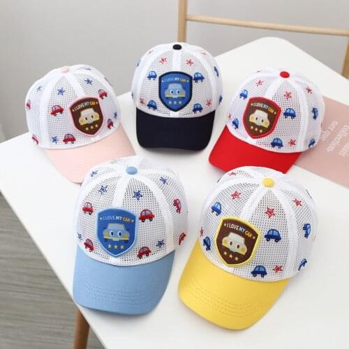 Summer Kids Hat Embroidered Cartoon Car Full Net Cap For Boys Girls Bonnets Breathable Outing Children Kids Sun Protection Hats