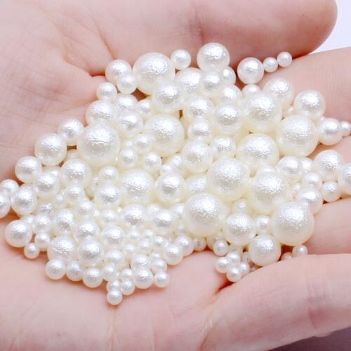 Small Bag Ivory Round Resin No Hole Imitation Pearls New Design Glitter Wrinkle DIY Nail Art Suppplies Decorations Nail Beads