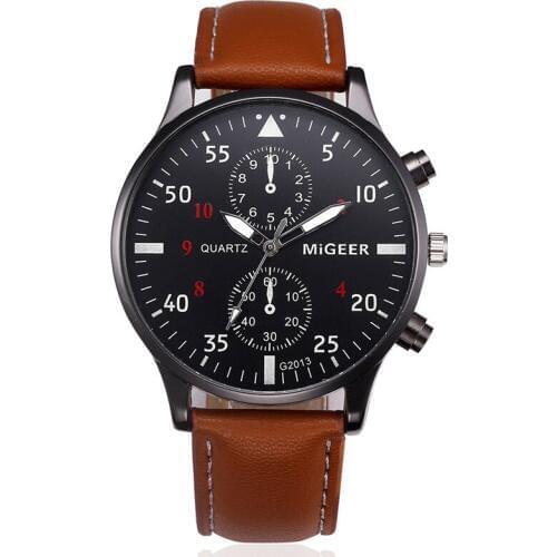 MIGEER Watches Fashion Casual Mens Watches Brown Leather Business Quartz Watches Men Military Sport Wristwatch Relogio Masculino
