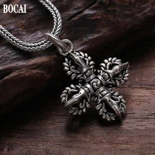 100% true 925 solid sterling silver jewelry male and female personality cross vajra French pendant Thai silver vintage pend
