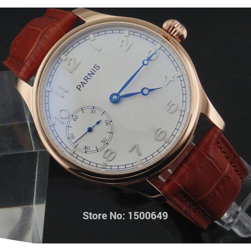 44mm Parnis white Dial blue hands case Mechanical 6497 Hand Winding mens Watches