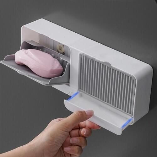 New Hot Selling Vertical Dust Belt Cover Draining Soap Holder Box Strong Sucker Soap Dishs for Bathroom Kitchen Home Accessories