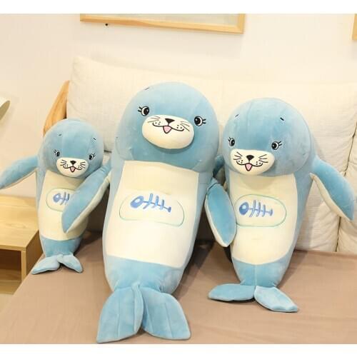 New Lovely Plush Blue Fishbone Seal Stuffed Animals Dolls Cartoon Cute Sea Animals Baby Pillow For Kids New Year Present