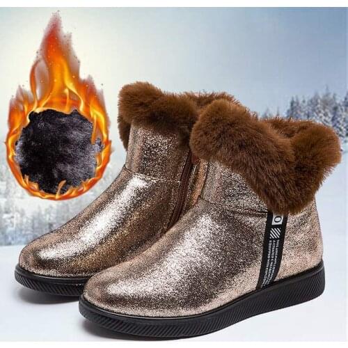 Winter New Womens Boots Sequins Snow Boots Womens Warm Thick Bottom Boots Plus Velvet Cotton Shoes Large Size Womens Shoes