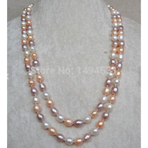 Wholesale Pearl Jewelry - 50 Inches 8-9mm White Pink Lavender Color Genuine Freshwater Pearl Necklace - Bridesmaids Jewelry