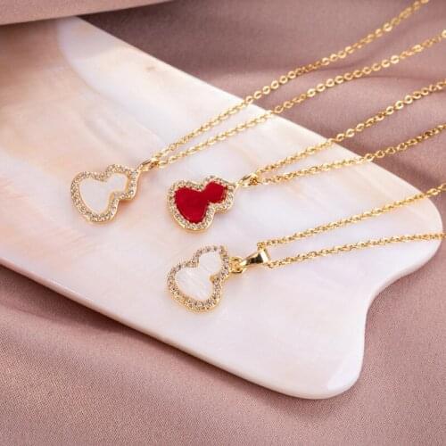 New Design Crystal gourd Pendant Necklace For Women Girls Fashion Geometric Charms Stainless steel Choker Jewelry Party Gifts