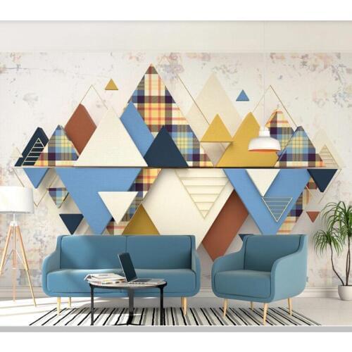 Papel de parede Retro plaid geometric triangle mosaic 3d wallpaper,living room bedroom kitchen wall papers home decor mural