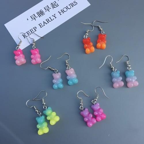 Hot originality statement Handmade Gummy Bear Earrings For Girl Cute Colorful Transparent Cartoon Bear Drop Earring Fashion Jewe