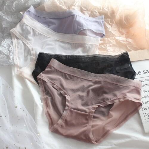Transparent Mesh Panties For Women Mid Waist Thin Breathable Underwear Lingerie Sexy Seamless Briefts Bow Solid Color Chiffons