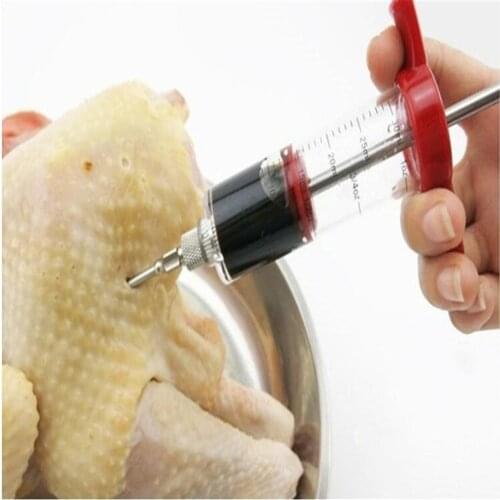 Qft346 Bbq Meat Syringe Marinade Injector Turkey Chicken Flavor Syringe Kitchen Cooking Syinge Accessories Stainless Steel Safe