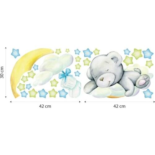 R00574 Star Bear moon clouds wall decoration kids bedroom wall stickers baby nursery room bed