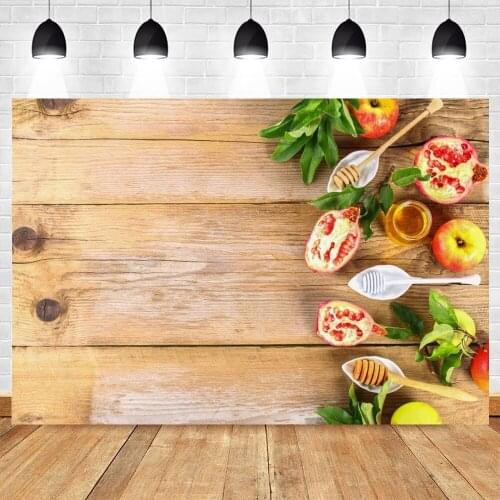 Rosh Hashanah Jewish New Year Backdrop Pomegranate Wood Board Honey Photographic Background Photography Vinyl Photocall Banner