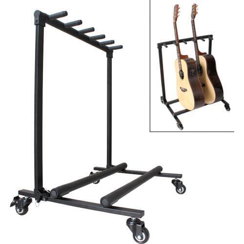 Removable Aluminum Alloy Floor Guitar Stand with Roller for Display 5pcs Acoustic Electric Guitar Basses