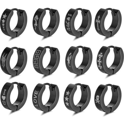 YOUVI Stainless Steel/Titanium Steel Ear Clip Earrings For Men/Women 1PC Punk Black Non Piercing Fake Earrings Jewelry Gifts