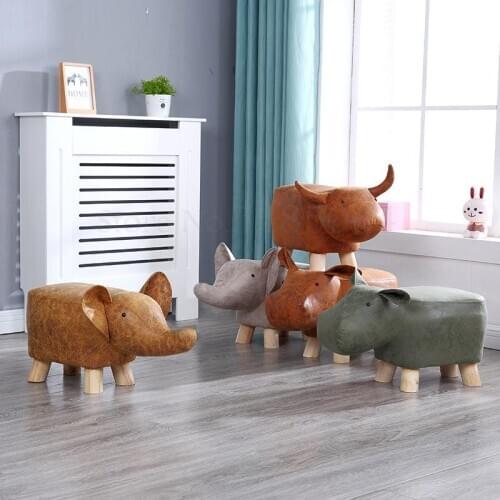 900 Animal Shoe Change Stool Solid Wood Yijia Baby Cute Cartoon Sofa Round Stool Creative Elephant Child Small Bench
