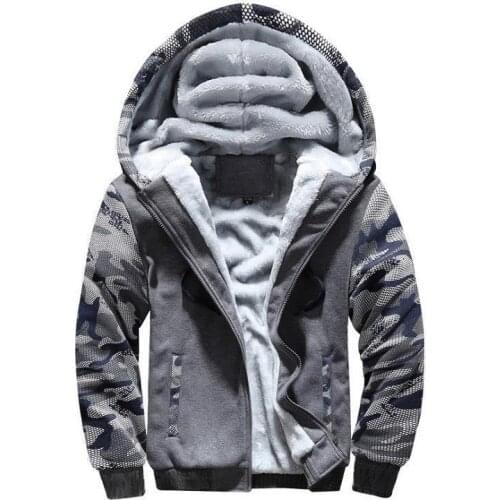 EU size Hoodies mens camo patchwork sleeve hooded jackets winter men thick Plus velvet warm sweatshirts male Zip Cardigan Hoody