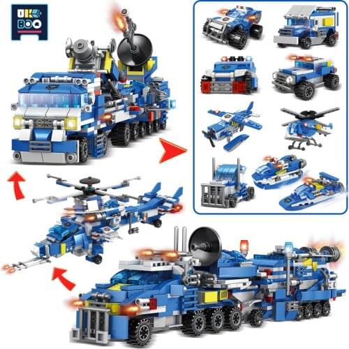 UKBOO 780PCS 8IN1 City Police rescuers Trucks helicopter Model Building Blocks the Officers Patrol Car DIY Bricks Toys for Kid