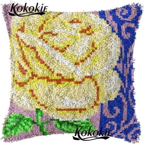 Cross stitch latch hook rug carpet Decorative cushion embroidery flower printed Unfinished Crocheting Rug Kits Yarn Pillowcase