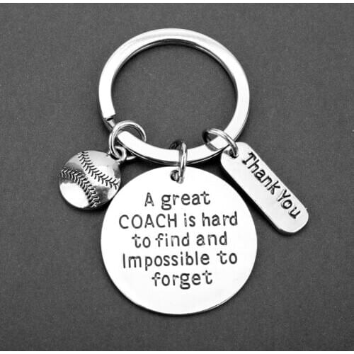 Cooach Jewelry"A great Coaches is hard to find and impossible to forget"Round Tag Baseball Pendant Keychain Keyring