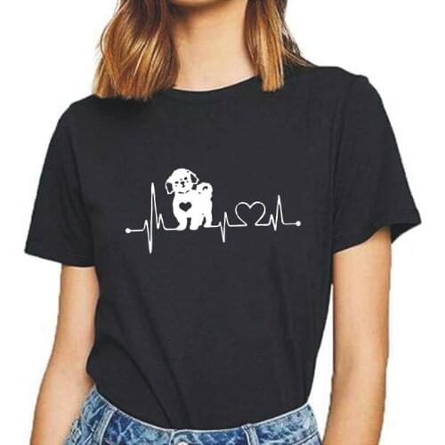 Funny Shih Tzu Heartbeat Harajuku T Shirt Women Tops Short Sleeve Casual Tee Shirt Femme Plus Size Women Tshirt Camisas De Mujer