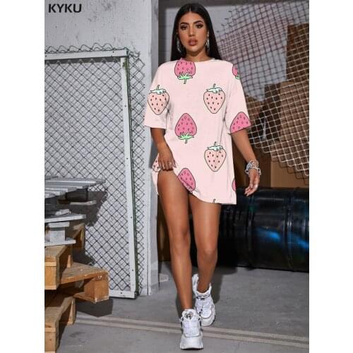 KYKU Strawberry T-shirt Women Lovely Gothic Harajuku Tshirt Printed Colorful Summer Womens Clothing Anime Clothes Casual Tops