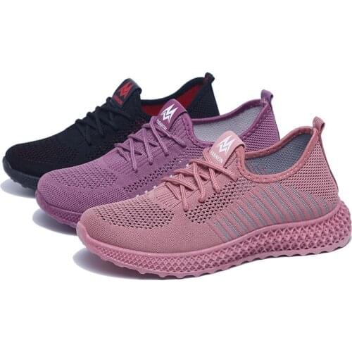 Womens Sports Shoes Mesh Sneakers breathable Thick Soled Running Shoes Womens Casual Shoes 2021 New Summer Knitted Flat