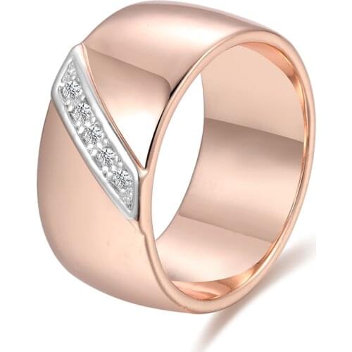 FJ 10mm Women Unisex 585 Rose Gold Color White Cubic Zircon Round Rings