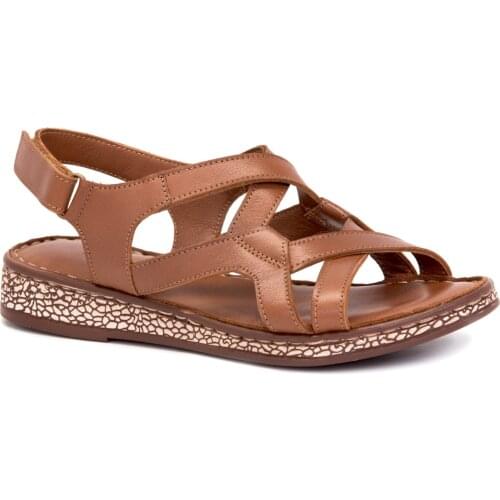 Gedikpasalı Bty 1009 Tan Women 'S 2021 Summer Season Sandals Orthopedic Genuine Cow Leather Elevator Soft Comfortable Light Use Hiking