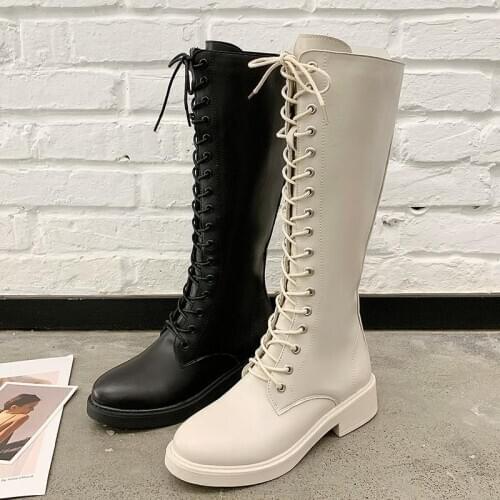 Womens Martin Boots New Fashion High-tube Women Knee-high Boots Thick Heel Zipper Ladies Long Boots