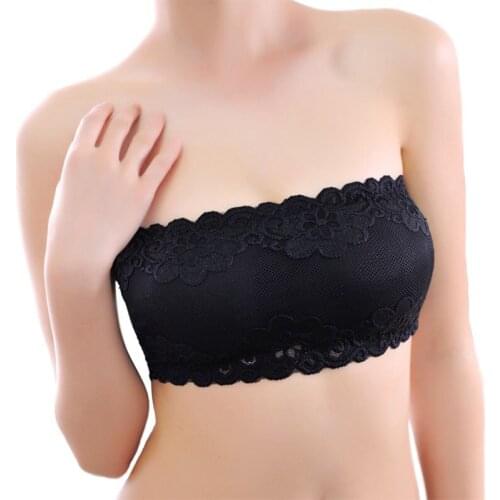 Fashion 5 Colors Solid One Size Lace Floral Full Cup Strapless Wire Free Wrapped Chest Female Bras With Straps