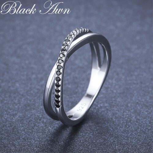Casual 2g 925 Sterling Silver Fine Jewelry Trendy Engagement Bague Black Spinel Leaf Womens Wedding Ring Bijoux Femme GG009
