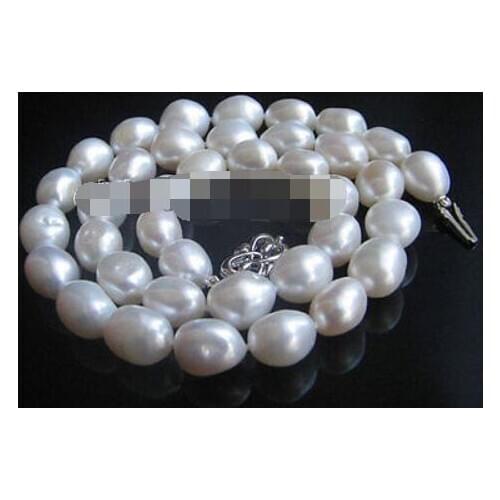 P5371-18" 10-11mm natural white baroque freshwater pearl necklace - 925 silver