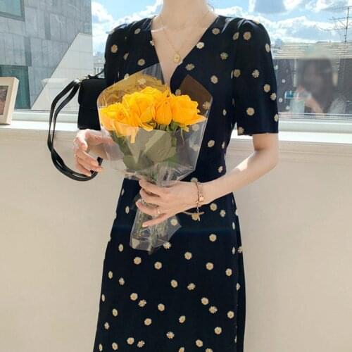 Summer Dress Women 2021 Korean V-neck Floral Dresses Short Sleeve Printed Plus Size Elegant Chiffon Dress Lady Robe Femme 15298