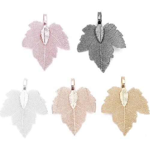 1 Pair Copper Maple Leaf Tree Charms Pendants Connectors Pink/Gold/Gun Black/Silver Color For Jewelry Making Findings 35mm x27mm