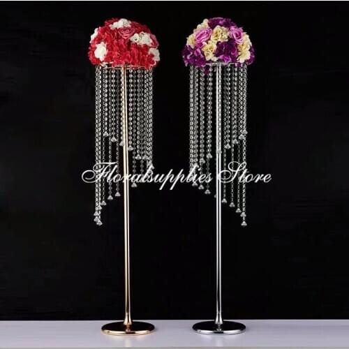 10pcs/lot gold silver color tall crystal acylic centerpiece wedding crystal table decor flower stand event decoration