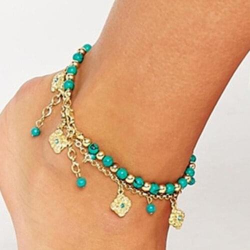 2pc Boho Shell Strand Beads Anklet Set for Women Multilayer Star Blue Evil Eye Braided Rope Foot Chains Beach Jewelry for Beach