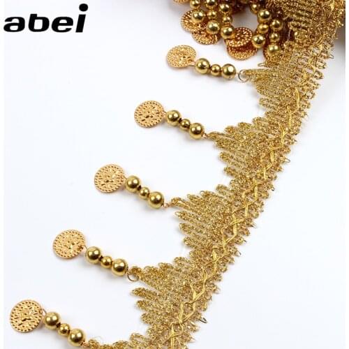 2yards 80mm Gold Sequins Paillette Tassel Lace Drop Fringe Beads Ribbon DIY Wedding Party Dance Dress Fabric Handmade Crafts