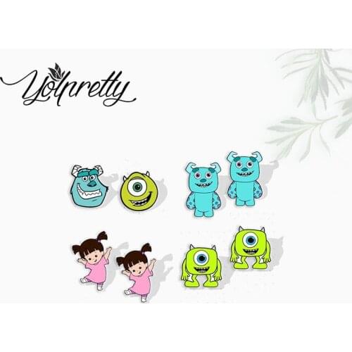 2021 New Kawaii Monster Movies Mike James and Girl Bu Epoxy Handcraft Acrylic Stud Earrings